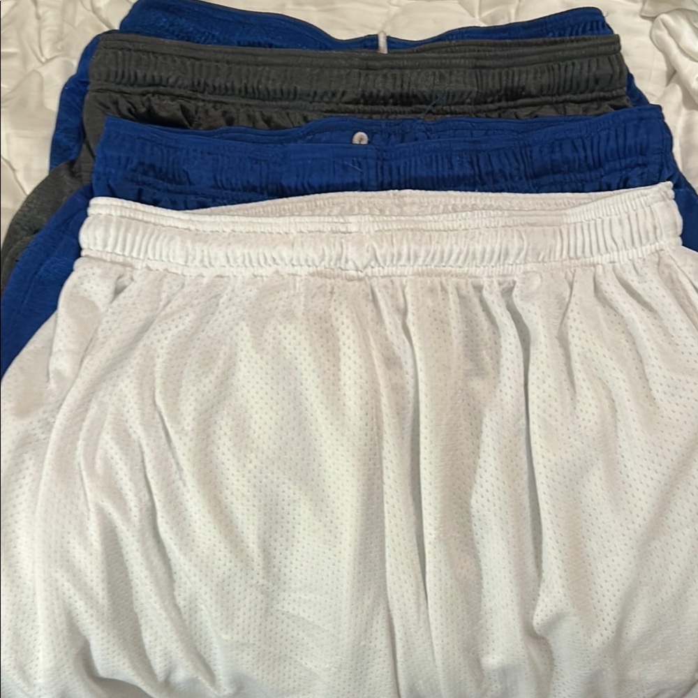 Lot of 4 2XL Russell Athletic Shorts- White, Gray and 2 Royal Blue